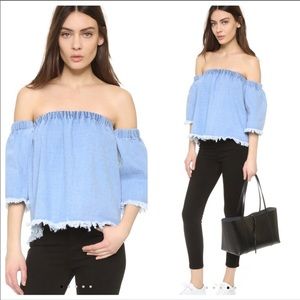 NEW J.O.A Frayed Denim Cold Shoulder